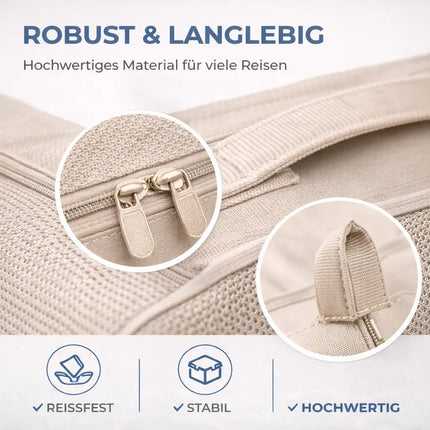 8er Set Koffer Organizer beige - mit Kosmetiktasche - Packtaschen - Packing Cubes
