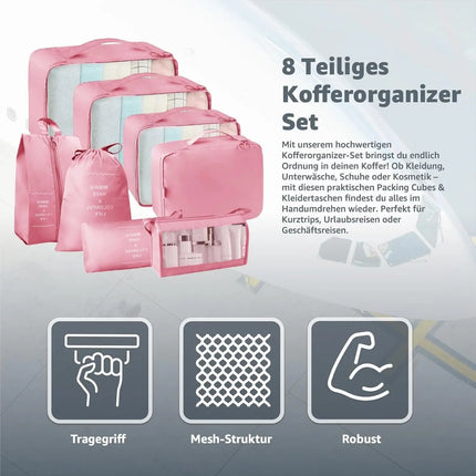 8er Set Kofferorganizer Packtaschen mit Kosmetiktasche - Packtaschen - Packing Cubes - Reiseorganizer & Kleidertaschen für Reisen - Travel Bag