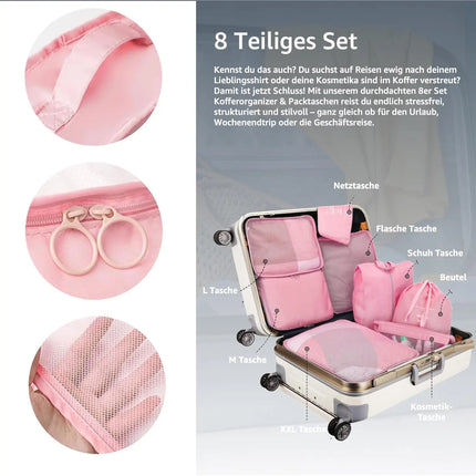 8er Set Kofferorganizer Packtaschen mit Kosmetiktasche - Packtaschen - Packing Cubes - Reiseorganizer & Kleidertaschen für Reisen - Travel Bag