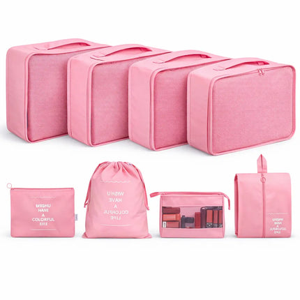 8er Set Kofferorganizer Packtaschen mit Kosmetiktasche - Packtaschen - Packing Cubes - Reiseorganizer & Kleidertaschen für Reisen - Travel Bag (Pink)