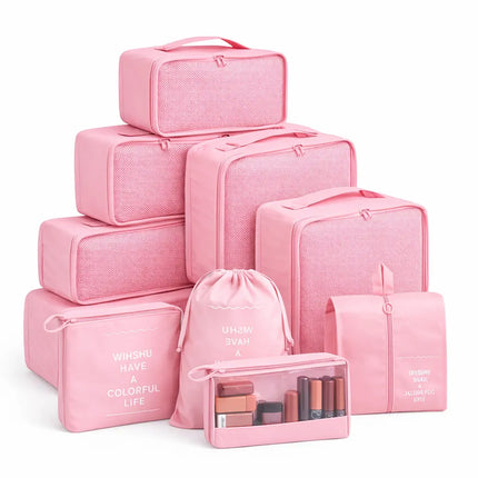8er Set Kofferorganizer Packtaschen mit Kosmetiktasche - Packtaschen - Packing Cubes - Reiseorganizer & Kleidertaschen für Reisen - Travel Bag (Pink)