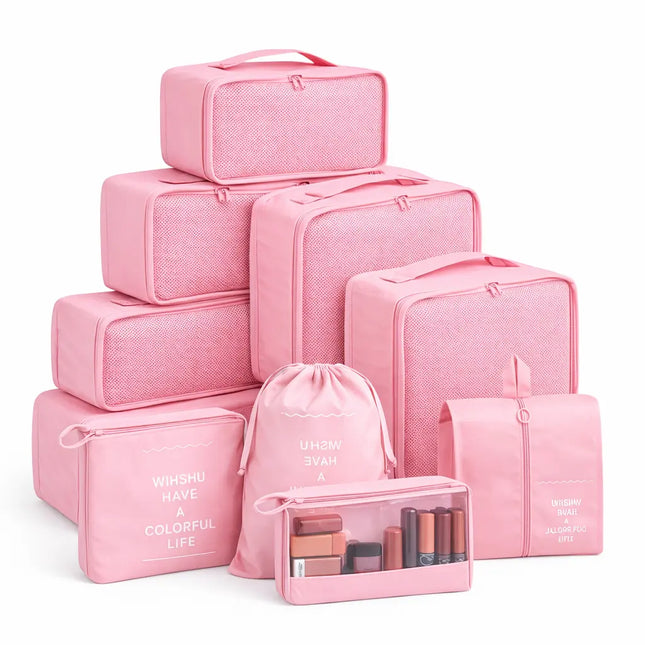 8er Set Kofferorganizer Packtaschen mit Kosmetiktasche - Packtaschen - Packing Cubes - Reiseorganizer & Kleidertaschen für Reisen - Travel Bag (Pink)