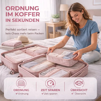 8er Set Kofferorganizer Packtaschen mit Kosmetiktasche - Packtaschen - Packing Cubes - Reiseorganizer & Kleidertaschen für Reisen - Travel Bag (Pink)