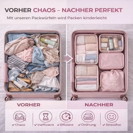 8er Set Kofferorganizer Packtaschen mit Kosmetiktasche - Packtaschen - Packing Cubes - Reiseorganizer & Kleidertaschen für Reisen - Travel Bag (Pink)