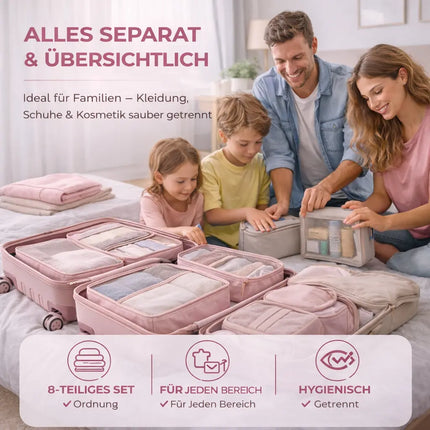 8er Set Kofferorganizer Packtaschen mit Kosmetiktasche - Packtaschen - Packing Cubes - Reiseorganizer & Kleidertaschen für Reisen - Travel Bag (Pink)