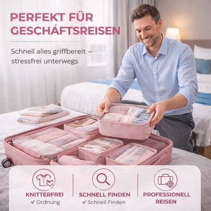 8er Set Kofferorganizer Packtaschen mit Kosmetiktasche - Packtaschen - Packing Cubes - Reiseorganizer & Kleidertaschen für Reisen - Travel Bag (Pink)