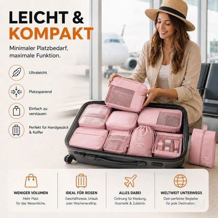 8er Set Kofferorganizer Packtaschen mit Kosmetiktasche - Packtaschen - Packing Cubes - Reiseorganizer & Kleidertaschen für Reisen - Travel Bag (Pink)