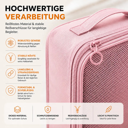 8er Set Kofferorganizer Packtaschen mit Kosmetiktasche - Packtaschen - Packing Cubes - Reiseorganizer & Kleidertaschen für Reisen - Travel Bag (Pink)