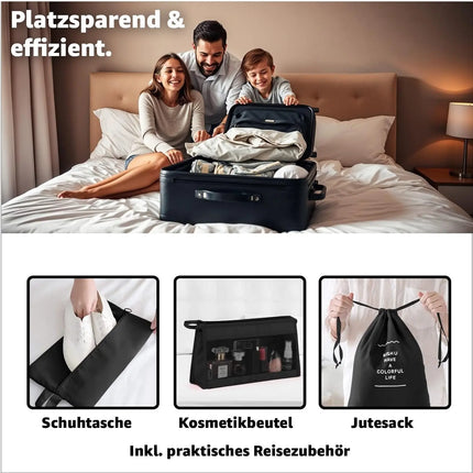 8er Set Kofferorganizer Packtaschen mit Kosmetiktasche - Packtaschen - Packing Cubes - Reiseorganizer & Kleidertaschen für Reisen - Travel Bag (Schwarz)