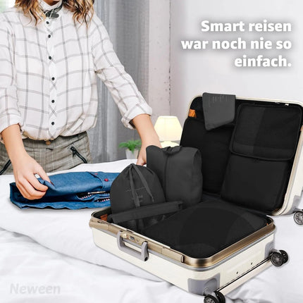 8er Set Kofferorganizer Packtaschen mit Kosmetiktasche - Packtaschen - Packing Cubes - Reiseorganizer & Kleidertaschen für Reisen - Travel Bag (Schwarz)