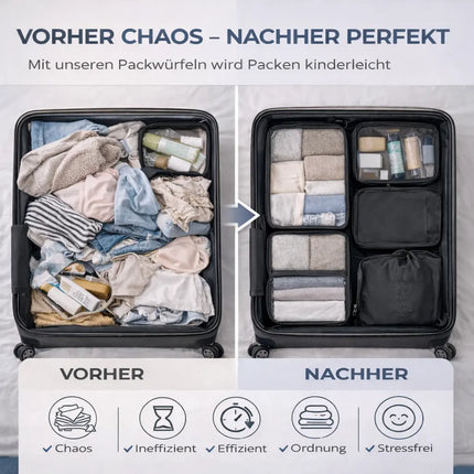 8er Set Kofferorganizer Packtaschen mit Kosmetiktasche - Packtaschen - Packing Cubes - Reiseorganizer & Kleidertaschen für Reisen - Travel Bag (Schwarz)