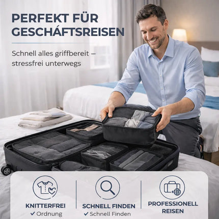 8er Set Kofferorganizer Packtaschen mit Kosmetiktasche - Packtaschen - Packing Cubes - Reiseorganizer & Kleidertaschen für Reisen - Travel Bag (Schwarz)