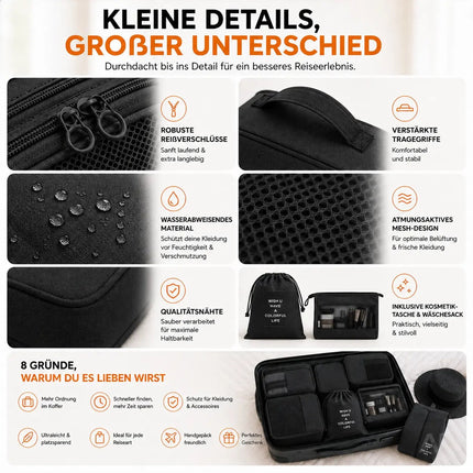 8er Set Kofferorganizer Packtaschen mit Kosmetiktasche - Packtaschen - Packing Cubes – Detailansicht 6