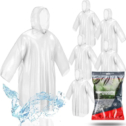8x Einweg & Einmal Regenjacke mit Kaputze - Regenponcho Regencape Regenumhang