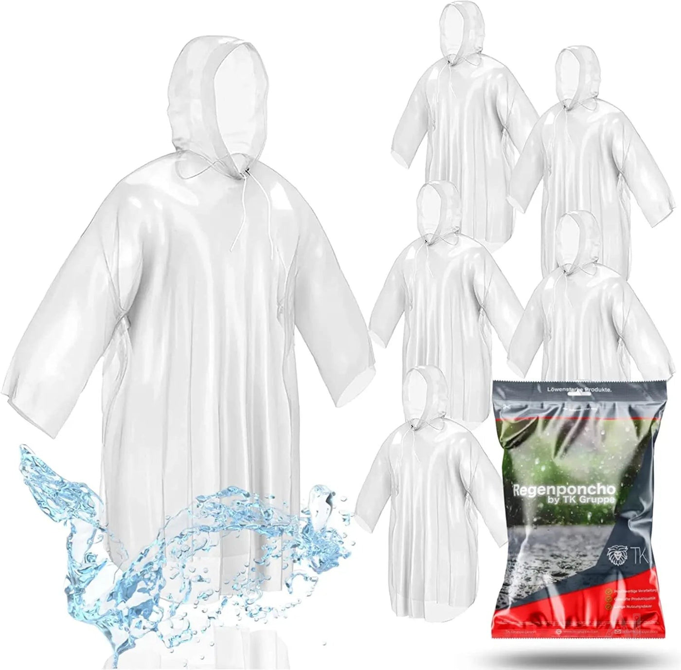 6x Einweg & Einmal Regenjacke mit Kaputze - Regenponcho Regencape Regenumhang