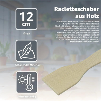 8x Raclette Schaber aus Holz - Praktische Racletteschieber / Käse-Spachtel für Raclette-Pfännchen
