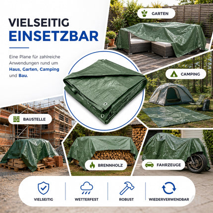 Plane wasserdicht - 150 g/m² grün, Abdeckplane mit Ösen für Zeltunterlage