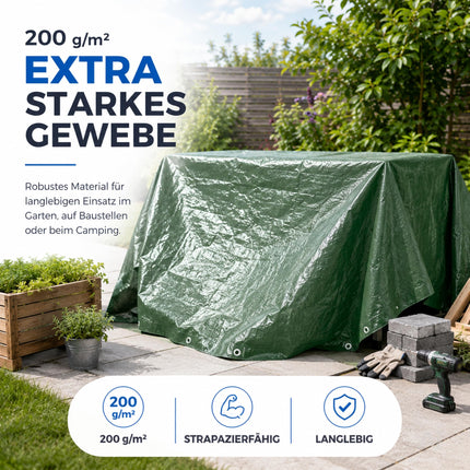 Plane wasserdicht - 150 g/m² grün, Abdeckplane mit Ösen für Zeltunterlage