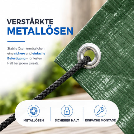 Plane wasserdicht - 150 g/m² grün, Abdeckplane mit Ösen für Zeltunterlage