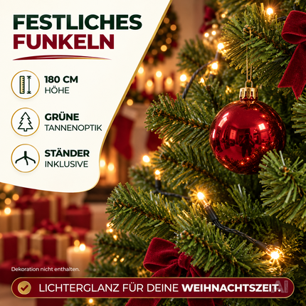 Künstlicher Weihnachtsbaum Tannenbaum grün künstlich 180 cm täuschend naturgetreuer Tannenbaum (PREMIUM)