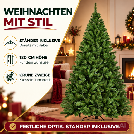 Tannenbaum künstlich 180 cm - Weihnachtsbaum grün - naturgetreue Nordmanntanne