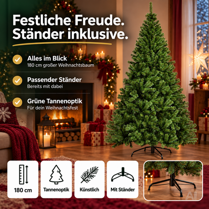 Weihnachtsbaum künstlich 180 cm grün - täuschend echt & naturgetreuer Tannenbaum