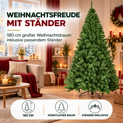 Tannenbaum künstlich 180 cm - Weihnachtsbaum grün - naturgetreue Nordmanntanne - täuschend echt mit Ständer