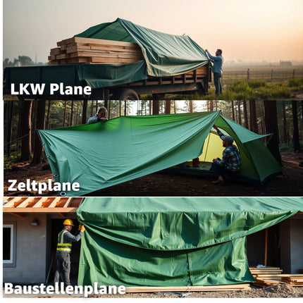 Abdeckplane Plane 200 g/m² grün - Plane mit Ösen wasserdicht & Gartenplane & Schutzplane, Allzweckplane - grün, Bauplane für Zeltunterlage - Gewebeplane - für Zeltplane & Camping