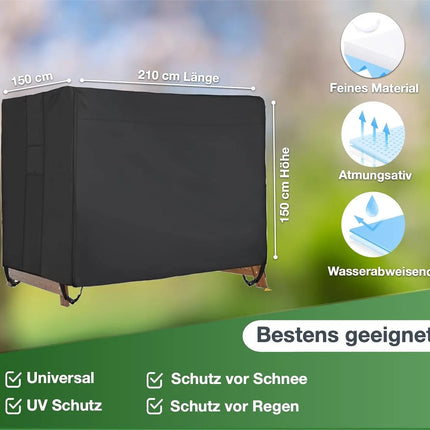 Abdeckung Hollywoodschaukel, für 2,3,4-Sitzer, wasserfest & Winddicht & UV-Schutz Schutzhülle - reißfeste Plane Gartenschaukel - 210x150x150cm
