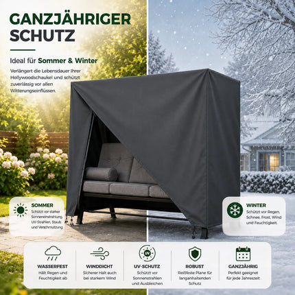Abdeckung Hollywoodschaukel, für 2,3,4-Sitzer, wasserfest & Winddicht & UV-Schutz Schutzhülle - reißfeste Plane Gartenschaukel - 210x150x150cm