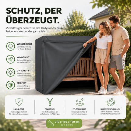 Abdeckung Hollywoodschaukel, für 2,3,4-Sitzer, wasserfest & Winddicht & UV-Schutz Schutzhülle - reißfeste Plane Gartenschaukel - 210x150x150cm