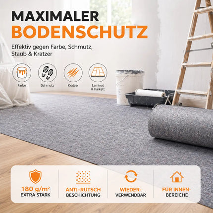 Abdeckvlies Malervlies 50m x 1m 180g/m² – Rutschfestes Schutzvlies für Boden, Möbel & Umzug – Reißfestes Allzweckvlies für Renovierung & Malerarbeiten