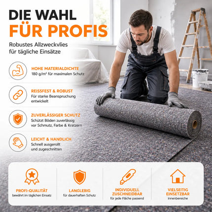 Abdeckvlies Malervlies 50m x 1m 180g/m² – Rutschfestes Schutzvlies für Boden, Möbel & Umzug – Reißfestes Allzweckvlies für Renovierung & Malerarbeiten