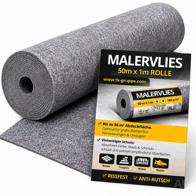 Abdeckvlies Malervlies 50m x 1m 180g/m² – Rutschfestes Schutzvlies für Boden, Möbel & Umzug