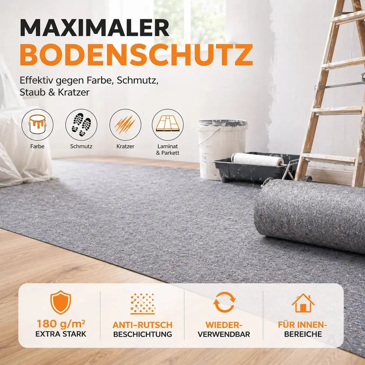 Abdeckvlies Malervlies 50m x 1m 180g/m² – Rutschfestes Schutzvlies für Boden, Möbel & Umzug – Detailansicht 2