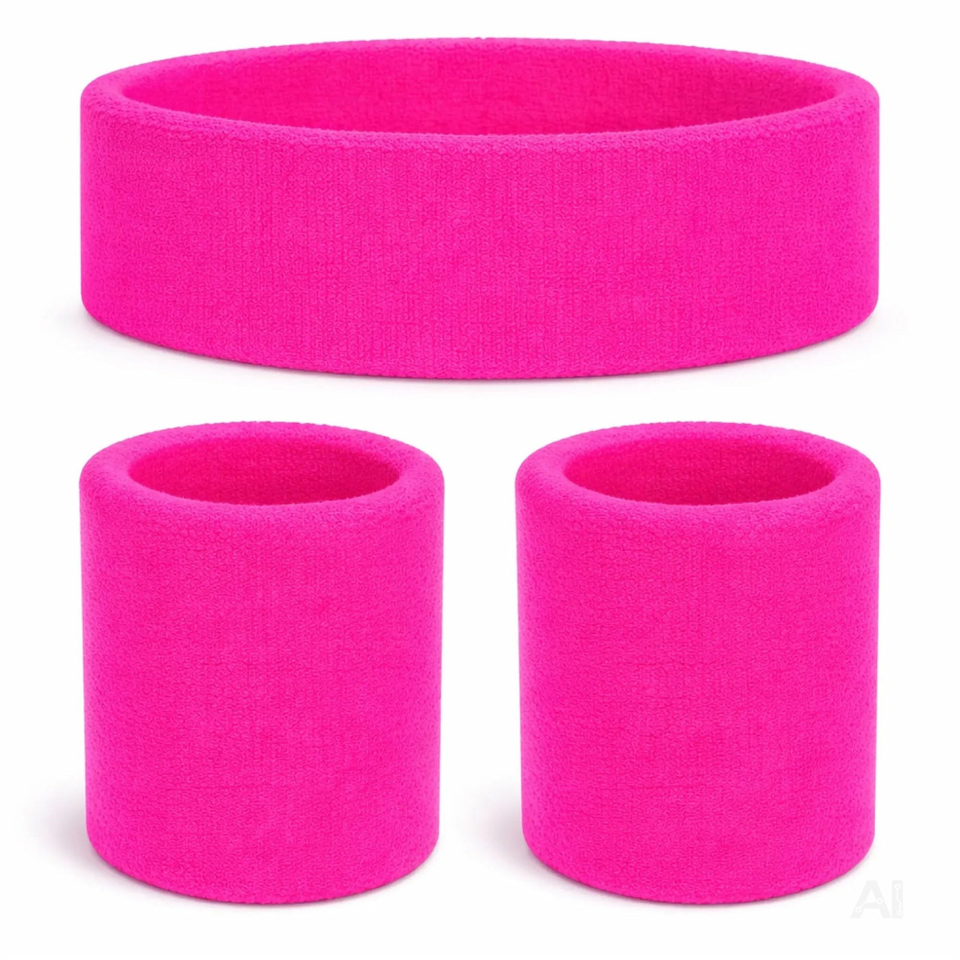 Accessoire Vokuhila Kostüme Retro-Neon-Stil – 3er Set Schweißband Set pink & Stirnband – 80er & 90er – Fasching und Karneval