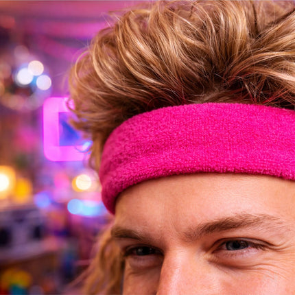 Accessoire Vokuhila Kostüme Retro-Neon-Stil – 3er Set Schweißband Set pink & Stirnband – 80er & 90er – Fasching und Karneval
