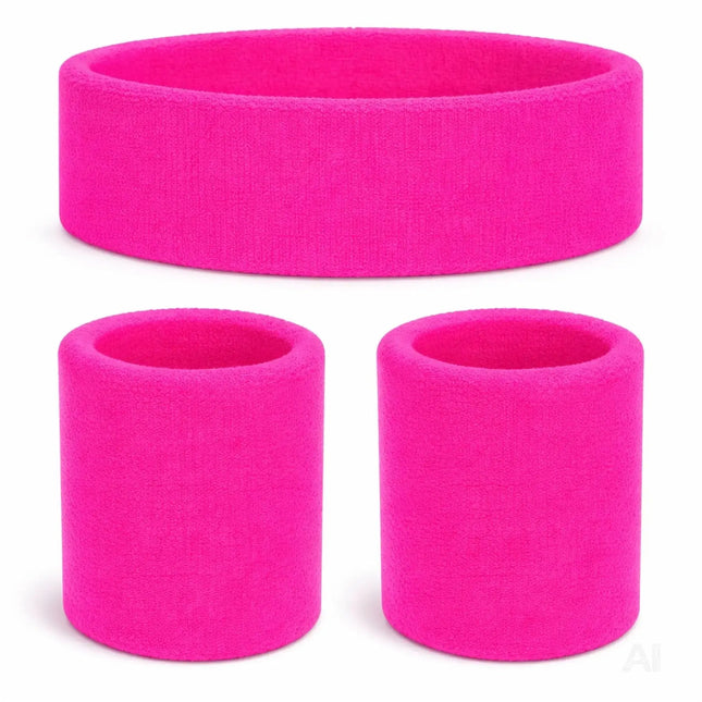 Accessoire Vokuhila Kostüme Retro-Neon-Stil – 3er Set Schweißband Set pink & Stirnband – 80er