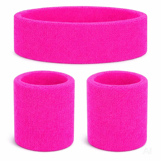 Accessoire für Fasching und Karneval – 3er Set Schweißband & Stirnband Set pink