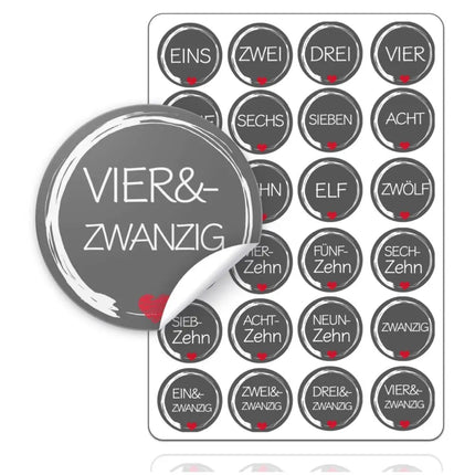 Adventskalender Aufkleber Etiketten Sticker Zahlen Buttons 1-24 Ed. 1