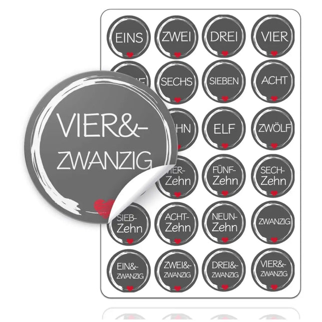 Adventskalender Aufkleber Etiketten Sticker Zahlen Buttons 1-24 Ed. 1