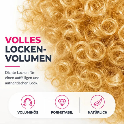 Afro Lockenkopf Perücke Wig (Blonde) – Vokuhila Kostüm zu Retro neon 80er 90er Outfit – für Fasching & Karneval