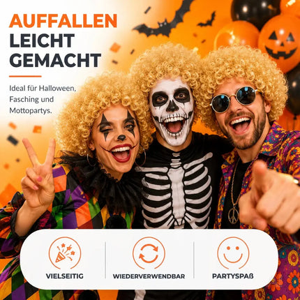 Afro Lockenkopf Perücke Wig (Blonde) – Vokuhila Kostüm zu Retro neon 80er 90er Outfit – für Fasching & Karneval