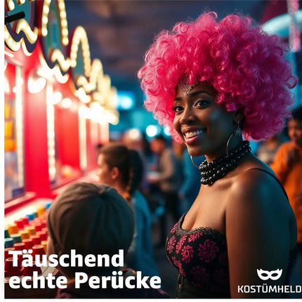 Afro Perücke – Voluminöse Lockenperücke für Fasching, Karneval & Mottopartys (Pink)