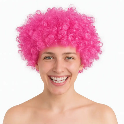Afro Perücke – Voluminöse Lockenperücke für Fasching, Karneval & Mottopartys (Pink)