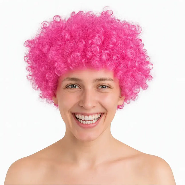 Afro Perücke – Voluminöse Lockenperücke für Fasching, Karneval & Mottopartys (Pink)
