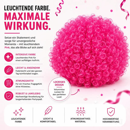 Afro Lockenkopf Perücke Wig (Pink) – Vokuhila Kostüm zu Retro neon 80er 90er Outfit – Detailansicht 3