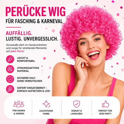 Afro Lockenkopf Perücke Wig (Pink) – Vokuhila Kostüm zu Retro neon 80er 90er Outfit – Detailansicht 5