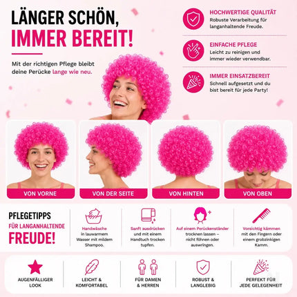 Afro Lockenkopf Perücke Wig (Pink) – Vokuhila Kostüm zu Retro neon 80er 90er Outfit – Detailansicht 6