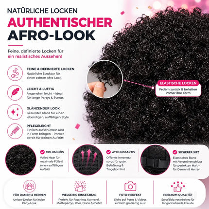 Afro Lockenkopf Perücke Wig (Schwarz) – Vokuhila Kostüm zu Retro neon 80er 90er Outfit – Detailansicht 6